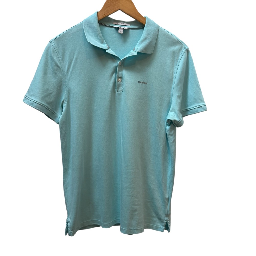 Calvin‎ Klein Liquid Cotton Aqua Blue Polo Shirt Womens Size Small